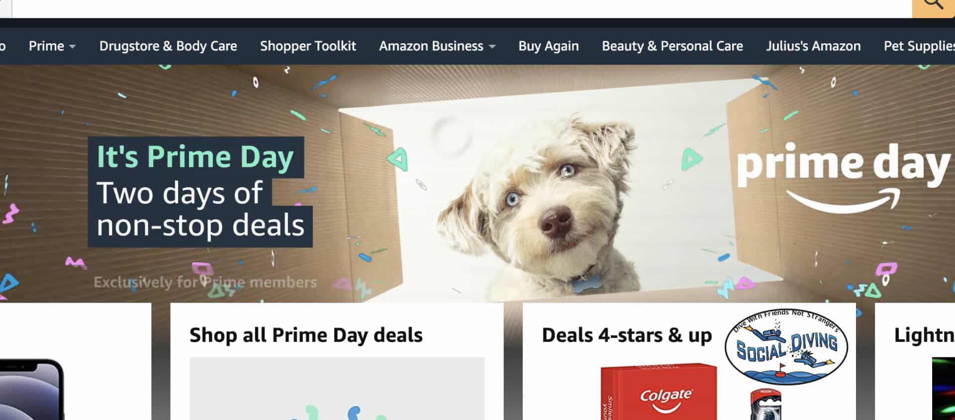Amazon Prime Day homepage