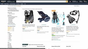 Amazon scuba gear category page.