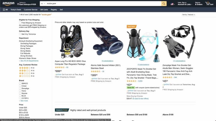 Amazon scuba gear Kategorie Seite