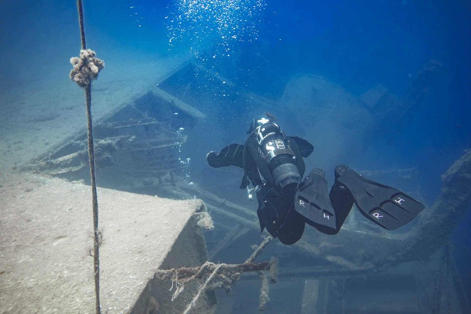 Coldwater diver in lake