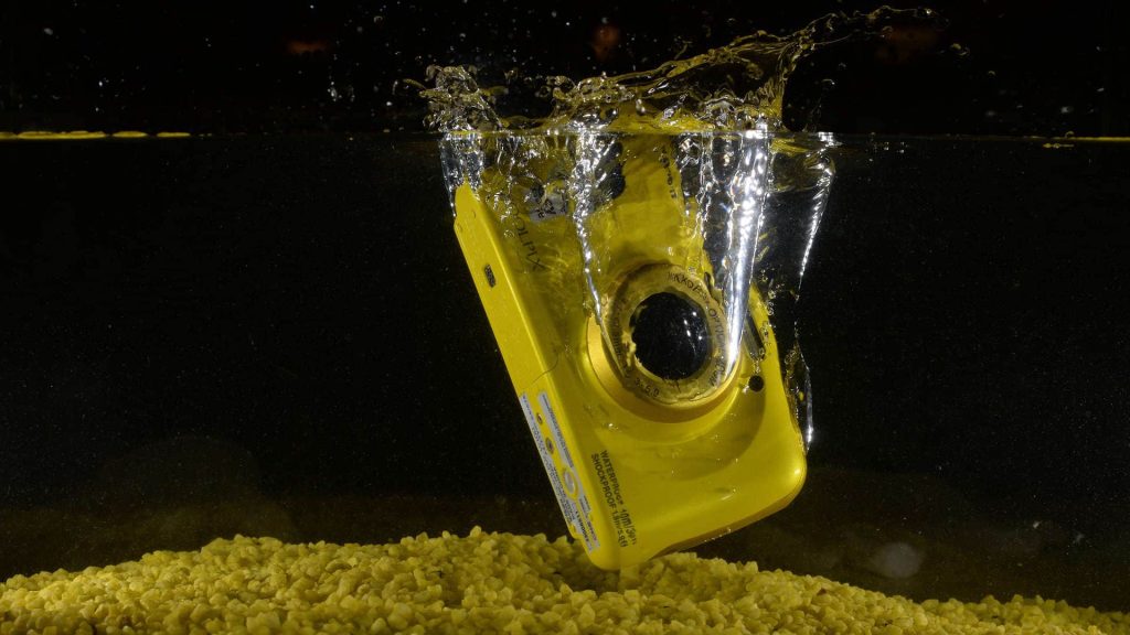 Waterproof camera dropped in water