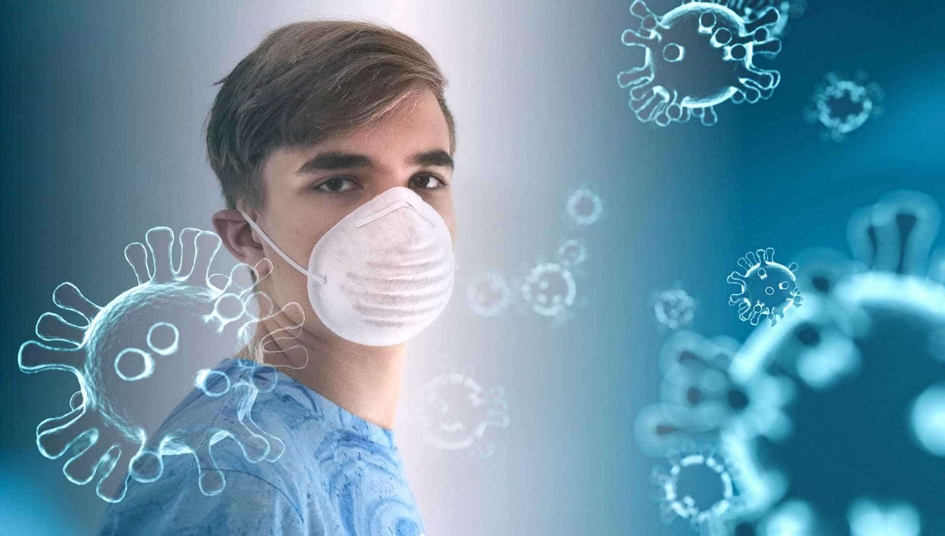 Coronavirus around boy with mask