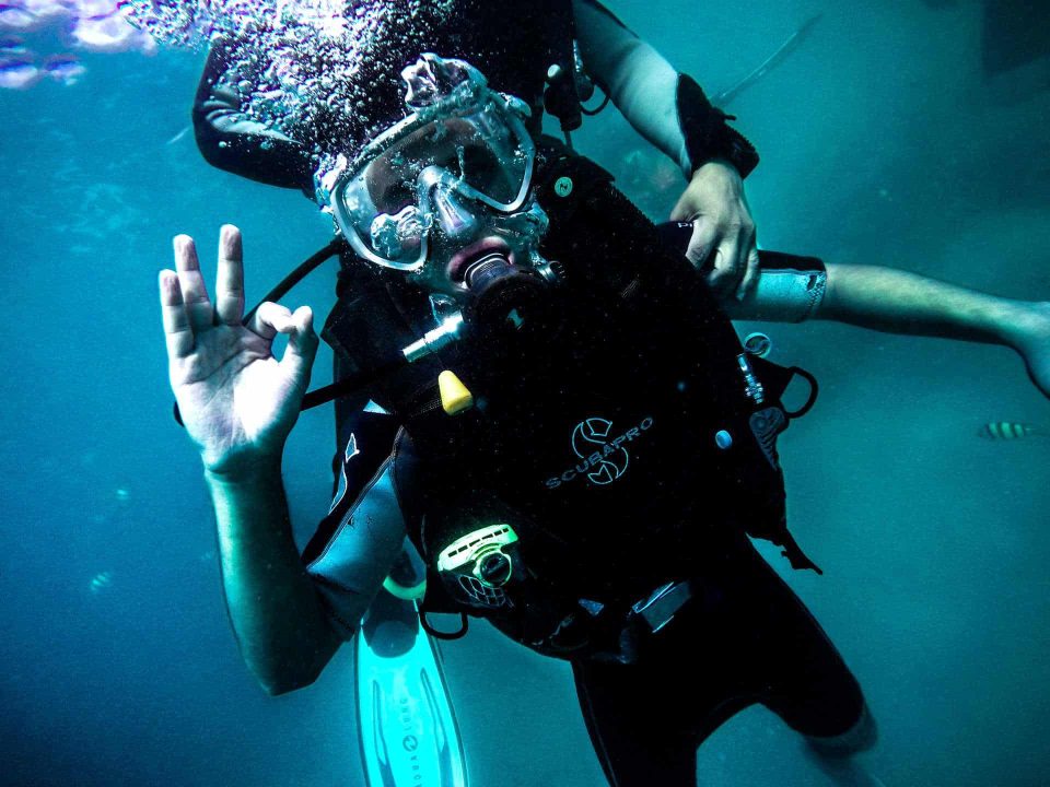 Happy diver during discover scuba event