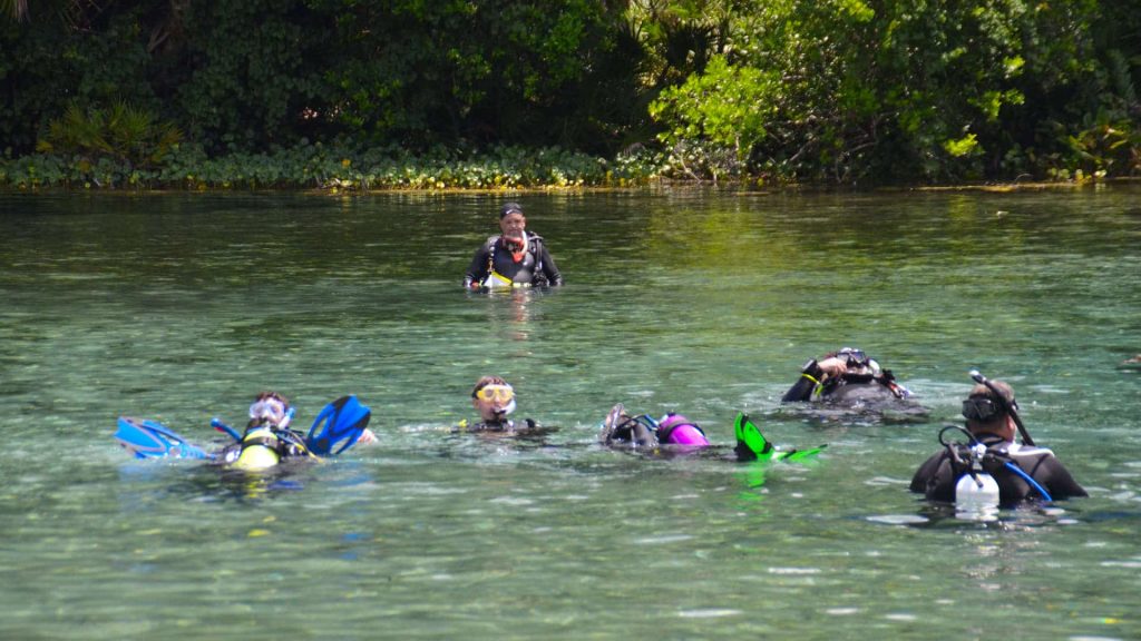 Dive instructor with students