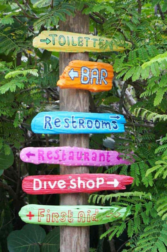 Signs at dive shop