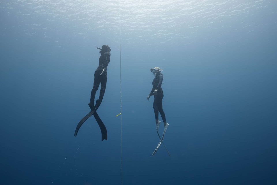 Freedivers beim Aufstieg an der Line