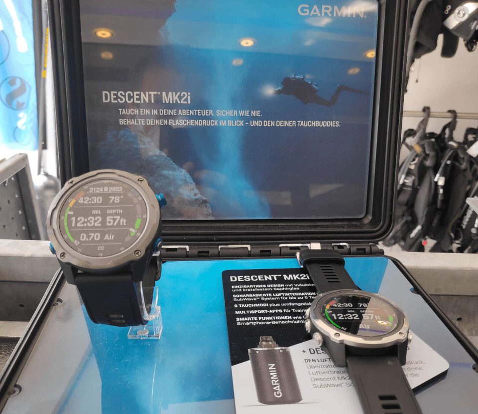 Garmin Descent Mk2i set in a shop