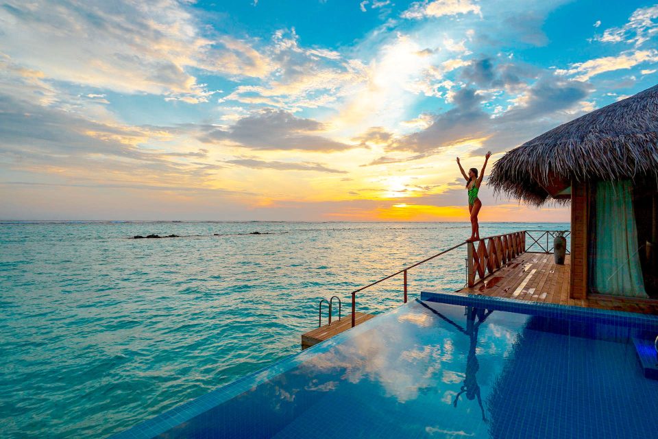 Infinity pool near beach in the Maldives