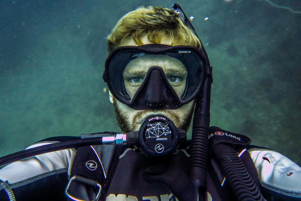 Scuba diver selfie underwater