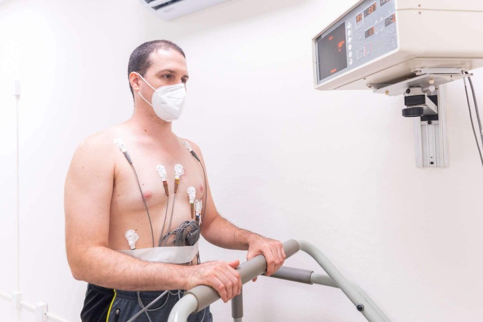 Man doing exercise electrocardiogram