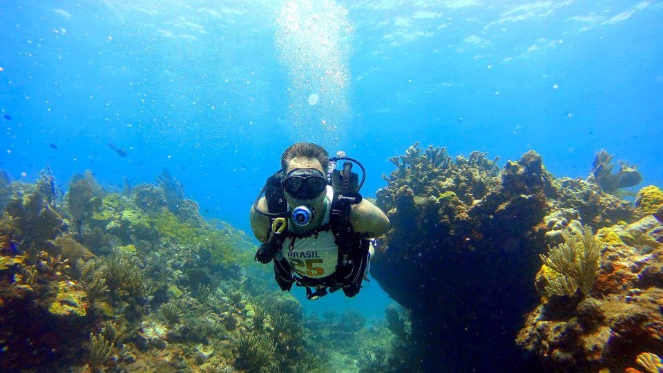 Master Diver swimming through reef