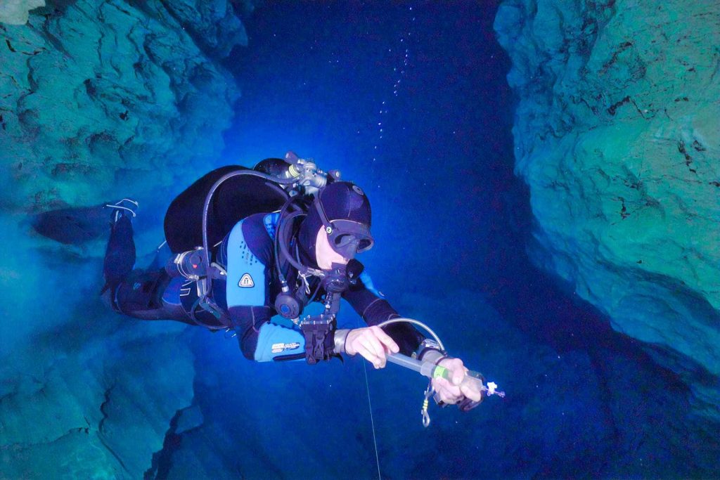 Scientific diver at Molnar Janos cave in Budapest