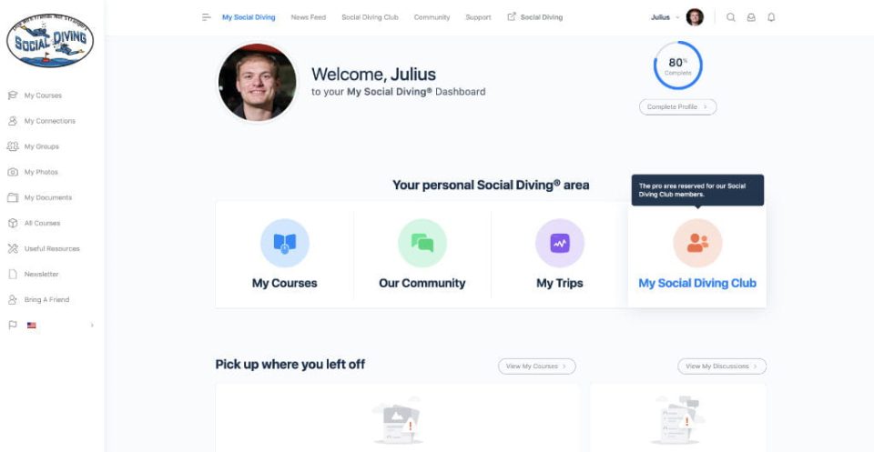 My Social Diving member area