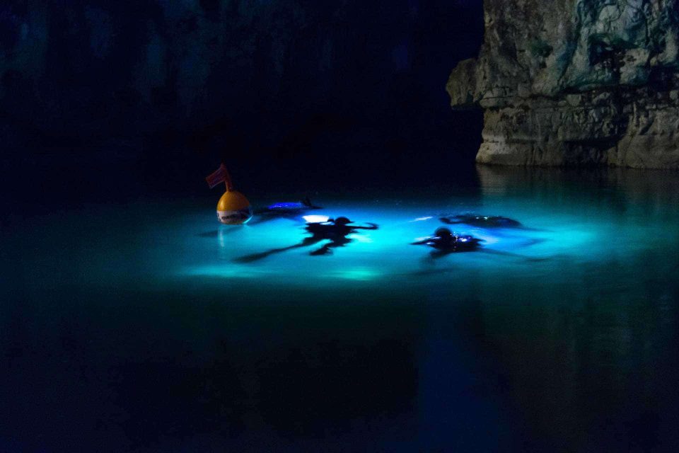 Group of divers at night