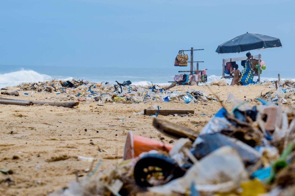 Piles of garbage on beach