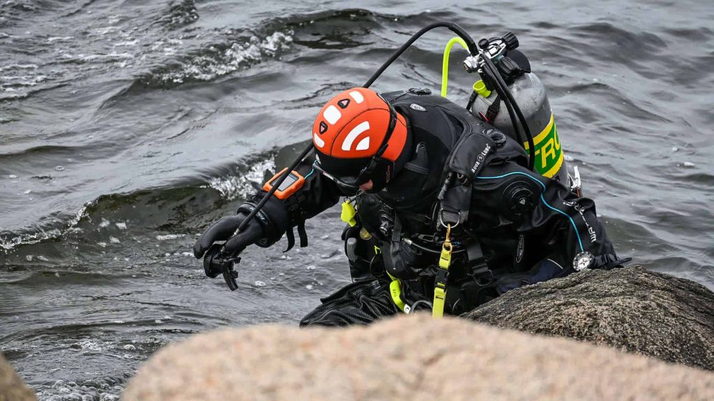 Scuba diver leaving water