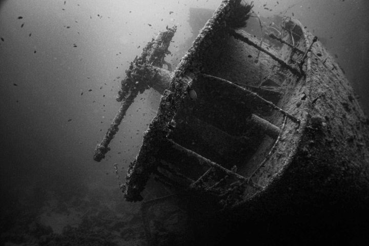 Underwater wreck on side