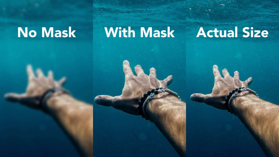 Vision comparison underwater with hand